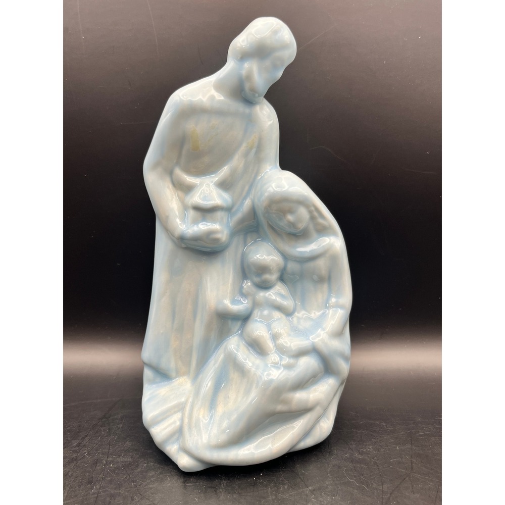 Vtg Holy Family Figurine Blue Ceramic Religious Christmas Nativity Decor 7.25"